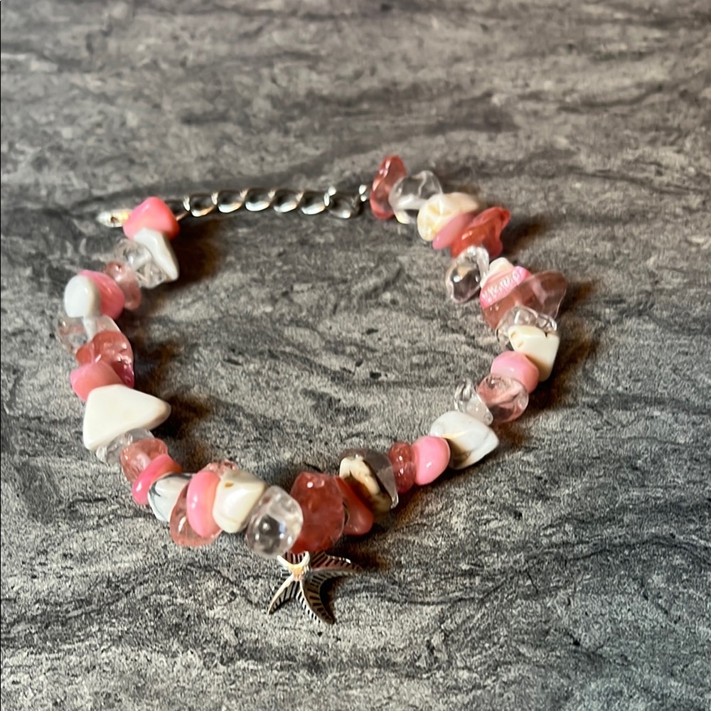 Pink and White Beaded Starfish Bracelet with earrings